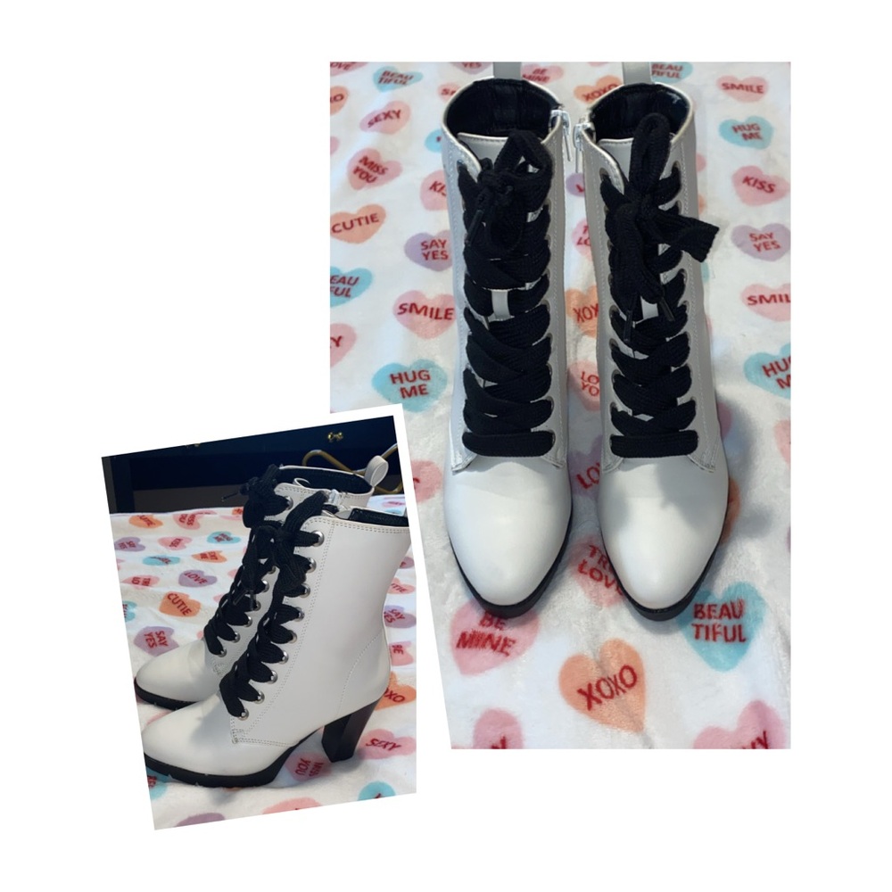 Stylish White Lace-Up Ankle Boots